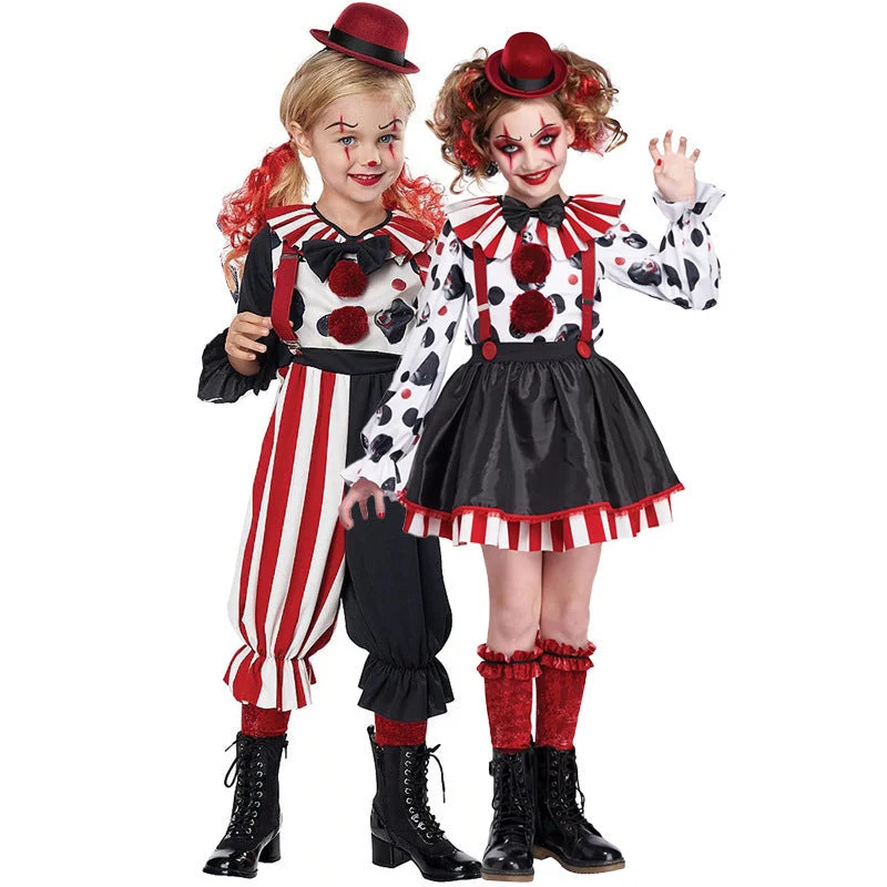 Mädchen Clown-Kostüm mit gestreiftem Overall und lustigen Accessoires Nord Taschen