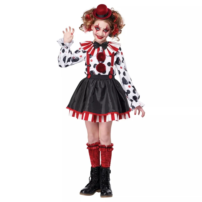 Mädchen Clown-Kostüm mit gestreiftem Overall und lustigen Accessoires Nord Taschen