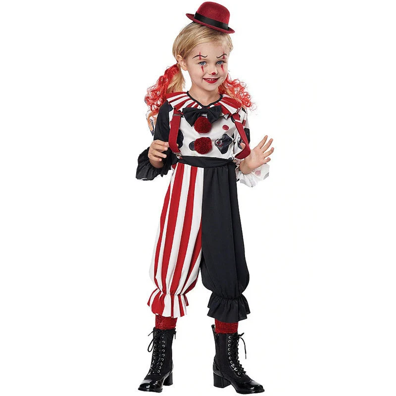 Mädchen Clown-Kostüm mit gestreiftem Overall und lustigen Accessoires Nord Taschen