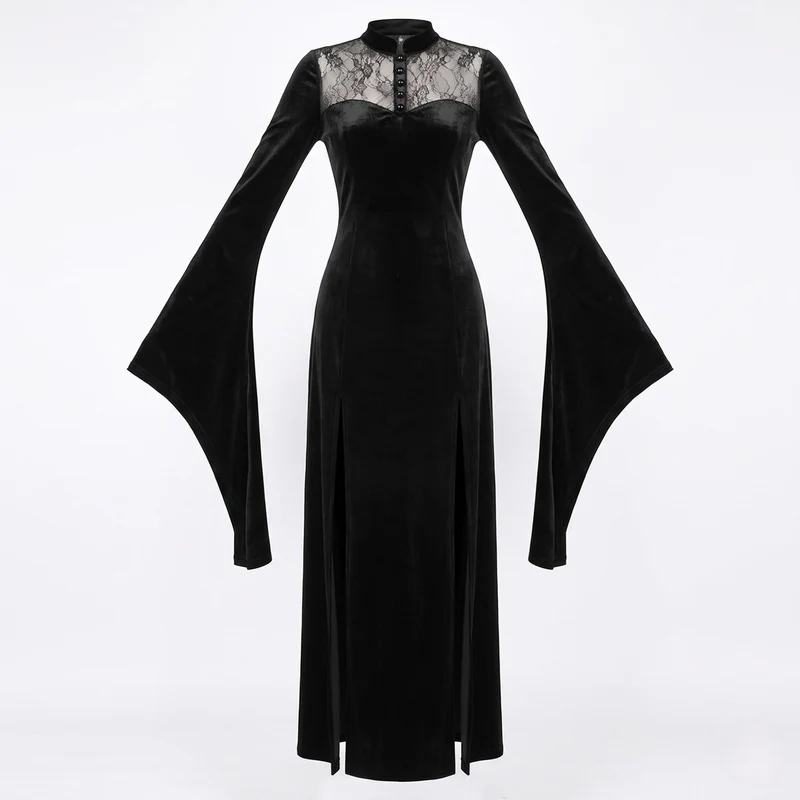 Damen Abendkleid mit Spitzenuntersetzung und tiefem Schlitz Nord Taschen