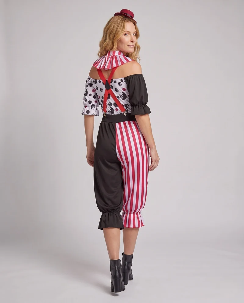 Damen Clownkostüm mit gestreiftem Design und verspielten Akzenten Nord Taschen