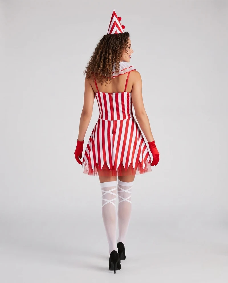 Damen Clownkostüm mit Streifen und Rüschen Nord Taschen
