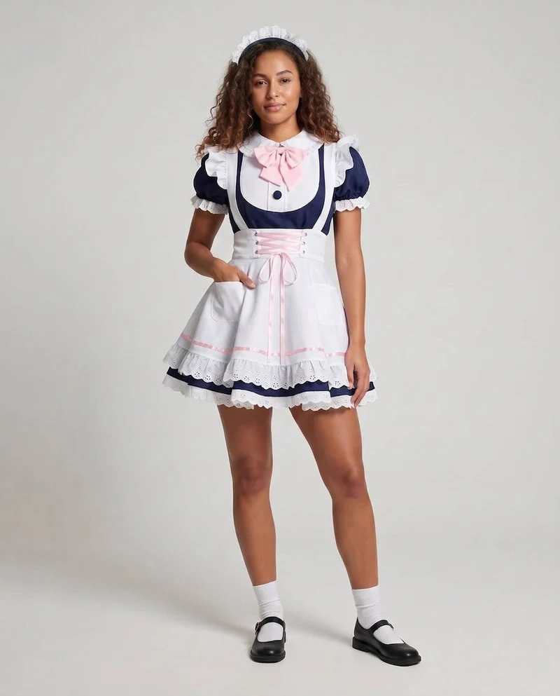 Damen Dienstmädchen-Kleid mit Spitzen- und Rüschenakzenten Nord Taschen