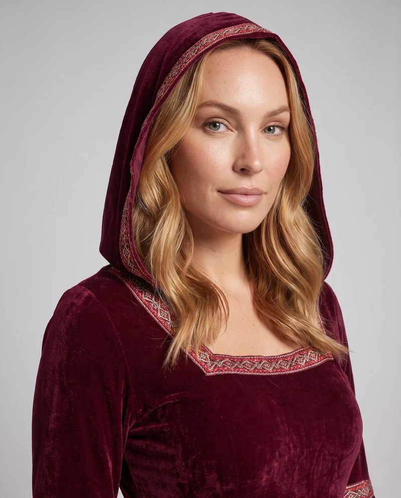 Damen Elegantes Kapuzenkleid mit ausgestellten Ärmeln und Schleifendetails Nord Taschen