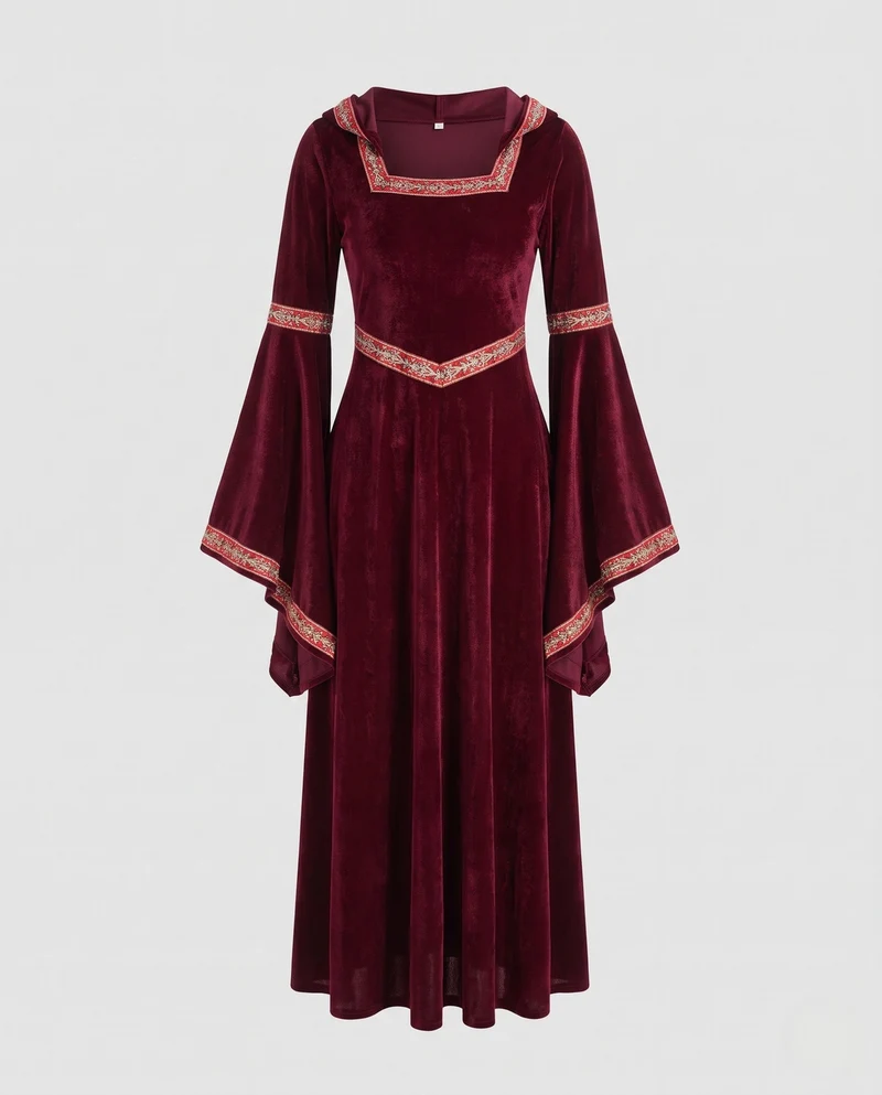Damen Elegantes Kapuzenkleid mit ausgestellten Ärmeln und Schleifendetails Nord Taschen