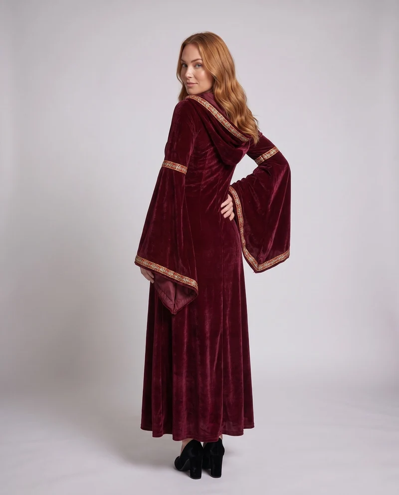 Damen elegantes Kapuzenkleid mit langen, schwingenden Ärmeln und kreativen Akzenten Nord Taschen