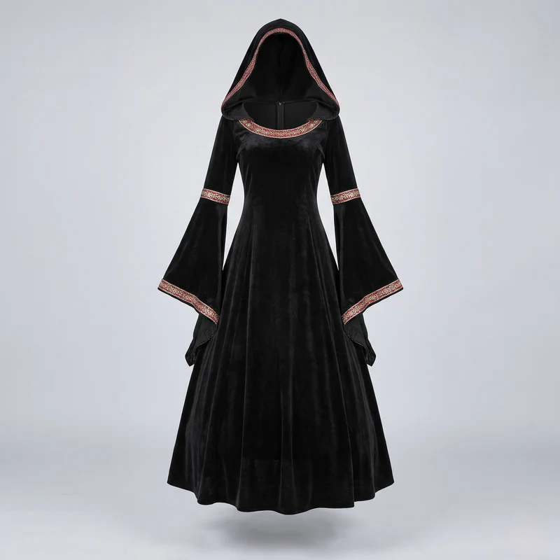 Damen elegantes Kapuzenkleid mit langen, schwingenden Ärmeln und kreativen Akzenten Nord Taschen
