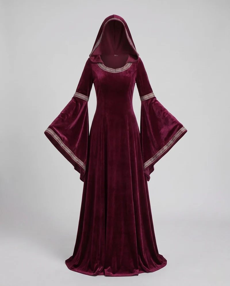 Damen elegantes Kapuzenkleid mit langen, schwingenden Ärmeln und kreativen Akzenten Nord Taschen