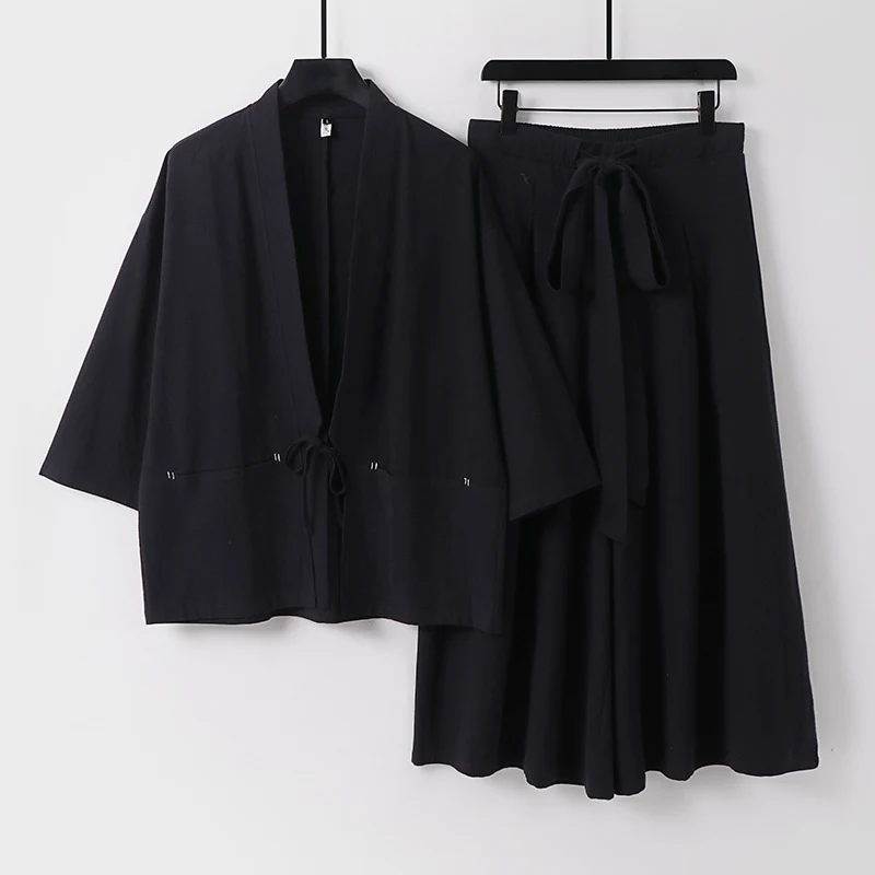 Damen Zweiteiliges Kimono-Set mit Kurzjacke und fließendem Midirock Nord Taschen