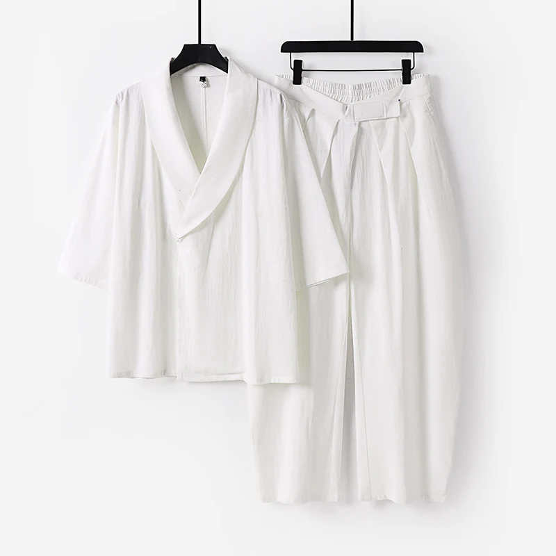 Damen Zweiteiliges Kimono-Loungewear-Set mit Schalkragen Kurzarm-Oberteil und hochtaillierter Plissee-Hose Nord Taschen