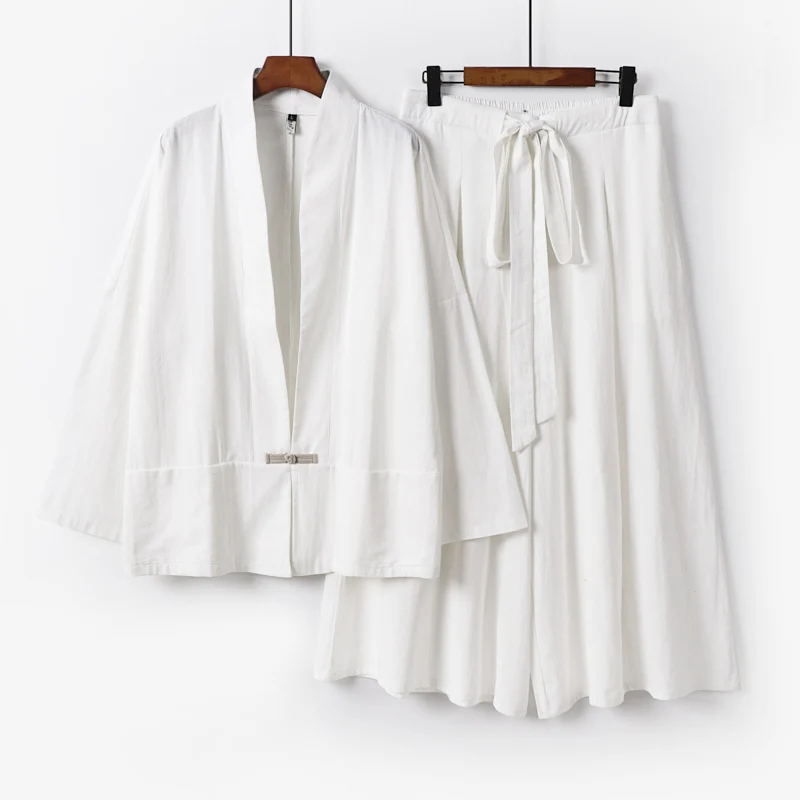 Damen Zen-inspiriertes Kimono-Set aus fließender Viskose mit kurzer Jacke und weiter Culotte-Hose Nord Taschen