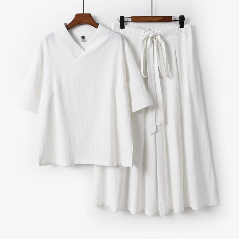 Damen Weites Kimono-Loungewear-Set mit V-Ausschnitt und Culotte-Hose Nord Taschen
