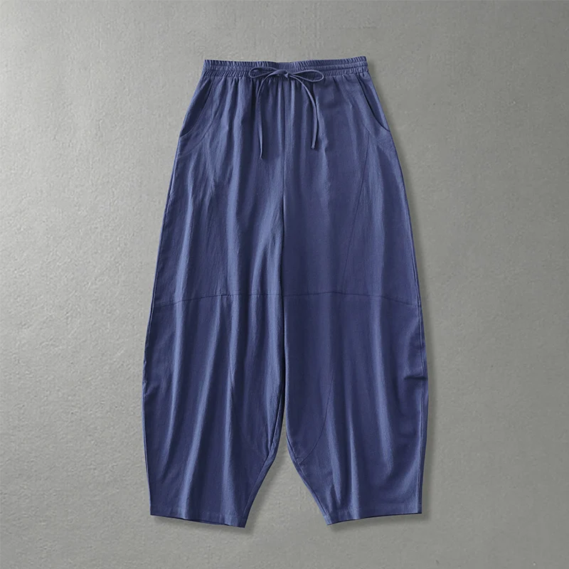 Damen weite Haremshose aus leichtem Satin mit Tunnelzug und seitlichen Taschen Nord Taschen