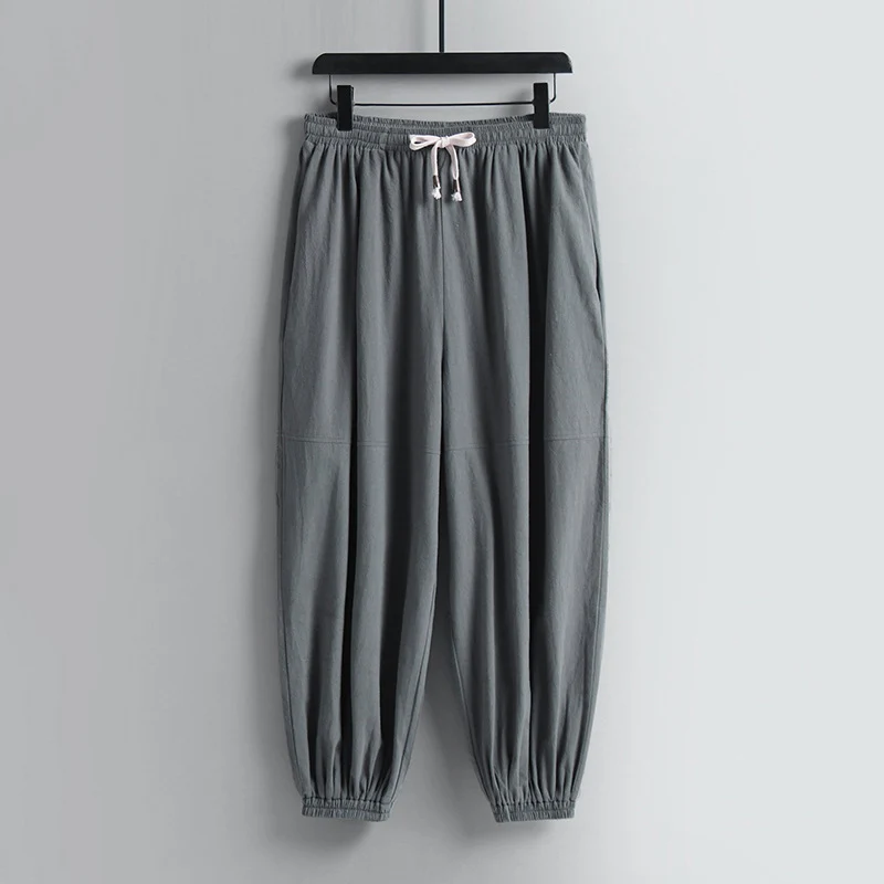 Damen weite Baumwoll-Leinen-Freizeithose mit Kordelzug und elastischen Knöchelbündchen Nord Taschen