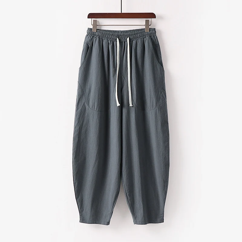 Damen Weiche Leinen-Haremshose mit Gummibund und Kordelzug Nord Taschen