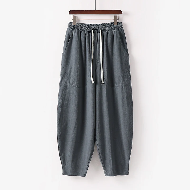 Damen Weiche Leinen-Haremshose mit Gummibund und Kordelzug Nord Taschen