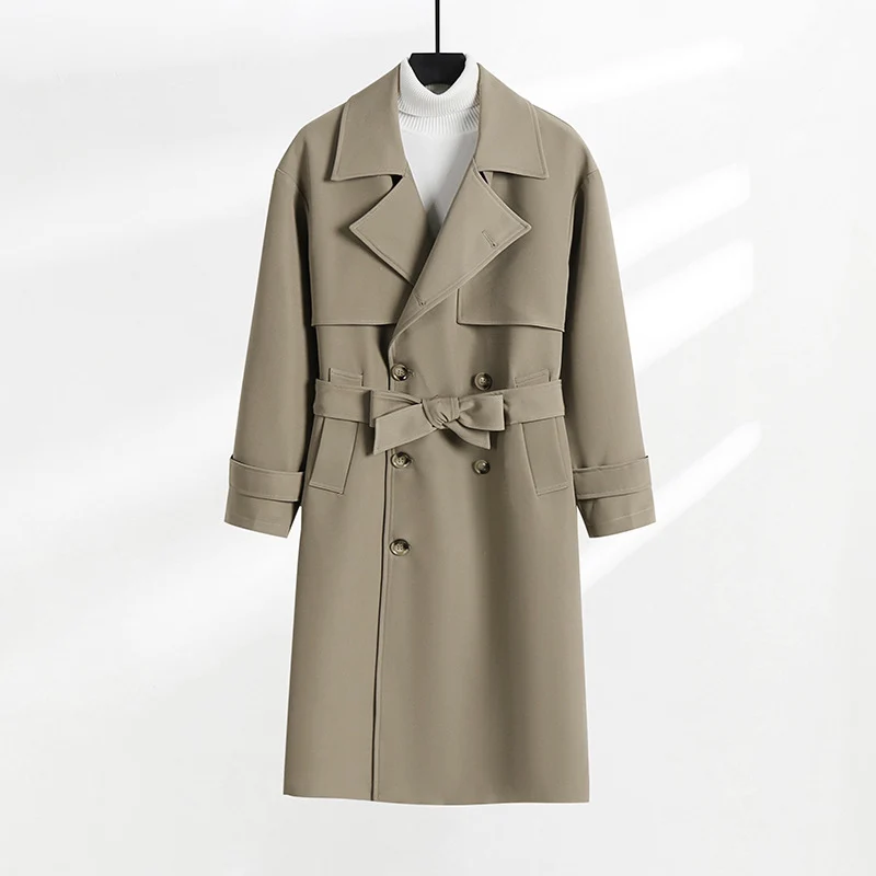 Damen taillierter Doppelreiher-Trenchcoat mit Bindegürtel und Schalkragen Nord Taschen