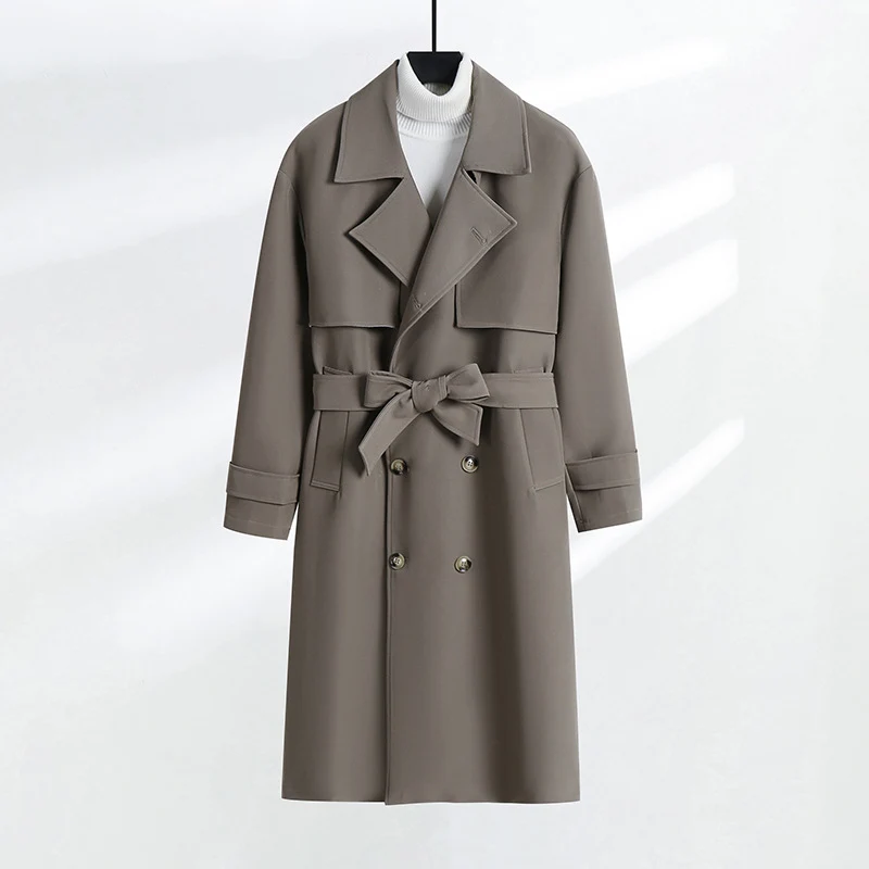 Damen taillierter Doppelreiher-Trenchcoat mit Bindegürtel und Schalkragen Nord Taschen