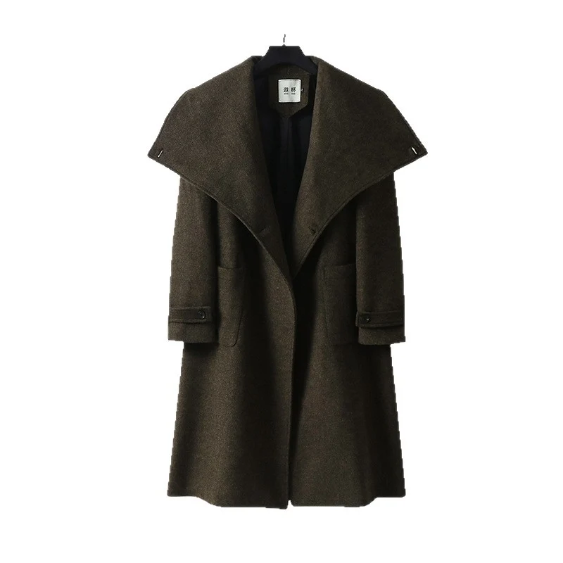 Damen Oversized Wollmix-Mantel mit weitem Schalkragen und aufgesetzten Taschen Nord Taschen