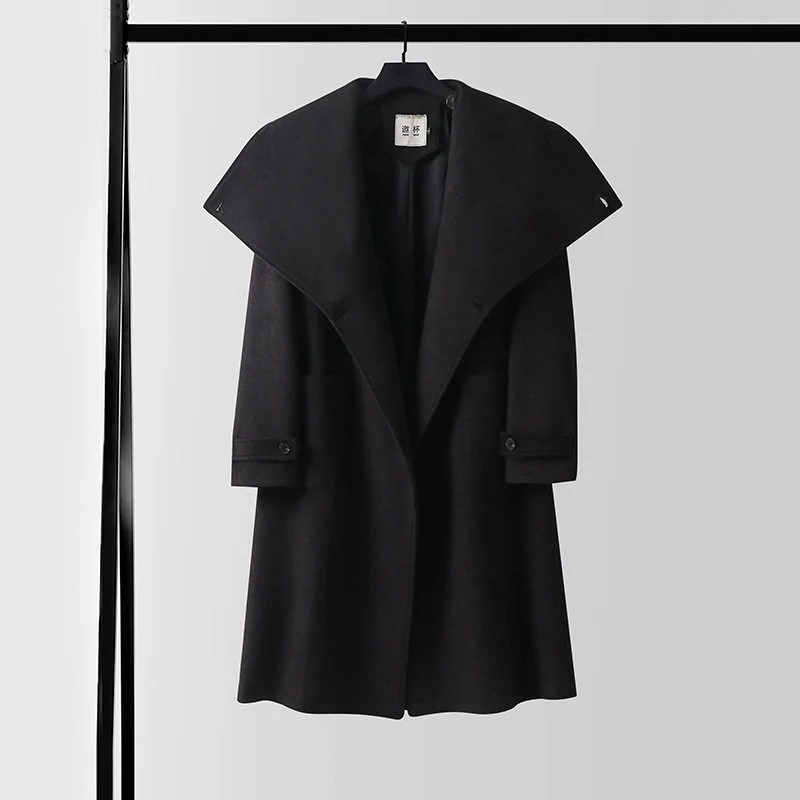 Damen Oversized Wollmix-Mantel mit weitem Schalkragen und aufgesetzten Taschen Nord Taschen