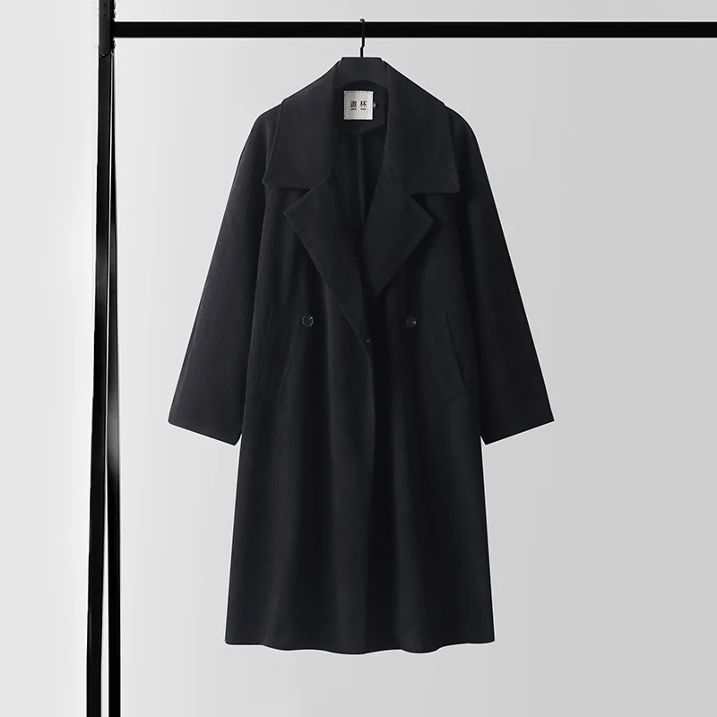 Damen Oversize Wollmix-Mantel mit breitem Revers und verdeckter Doppelknopfleiste Nord Taschen