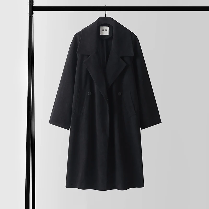 Damen Oversize Wollmix-Mantel mit breitem Revers und verdeckter Doppelknopfleiste Nord Taschen