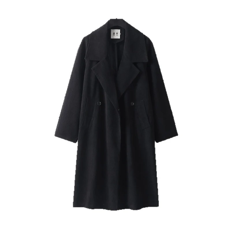 Damen Oversize-Mantel mit breitem Revers und Taillengürtel Nord Taschen