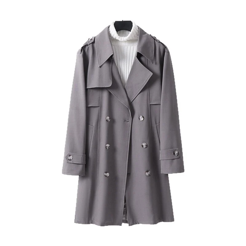 Damen Moderner Kurzmantel im Trench‑Stil mit doppelreihiger Knopfleiste und Epauletten Nord Taschen