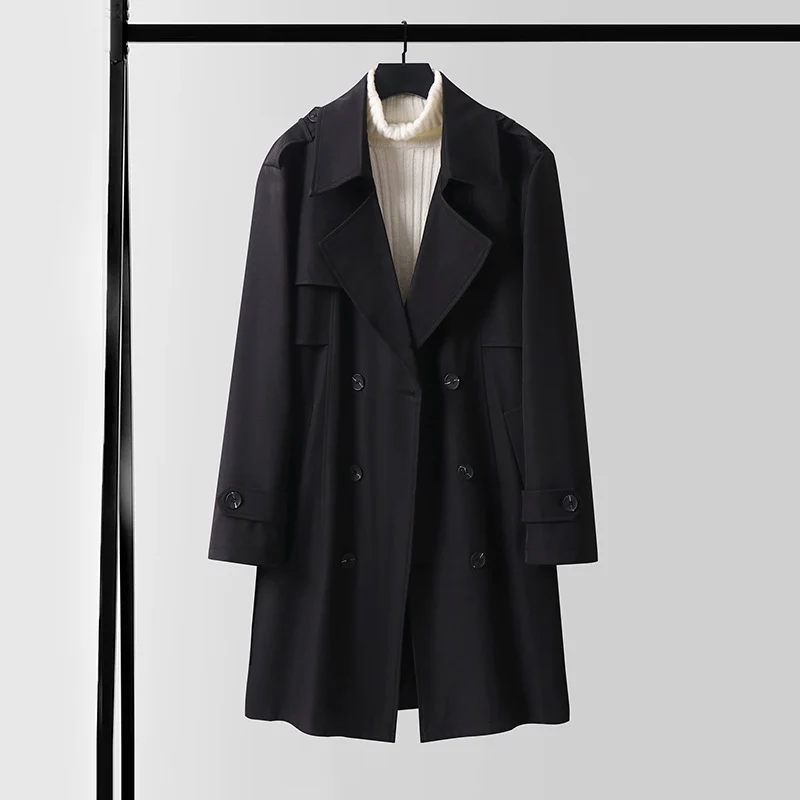 Damen Moderner Kurzmantel im Trench‑Stil mit doppelreihiger Knopfleiste und Epauletten Nord Taschen