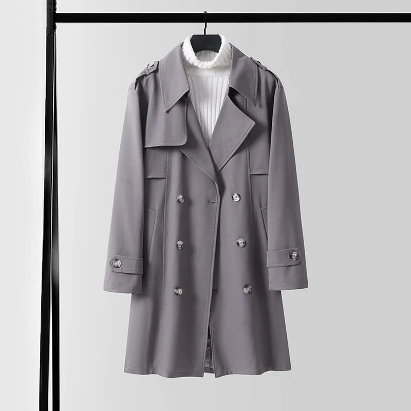 Damen Moderner Kurzmantel im Trench‑Stil mit doppelreihiger Knopfleiste und Epauletten Nord Taschen
