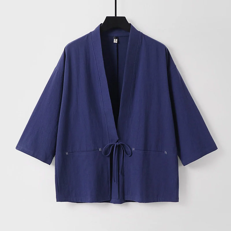 Damen Lockerer Kimono-Cardigan aus Baumwollmix mit Tunnelzug und Hüfttaschen Nord Taschen
