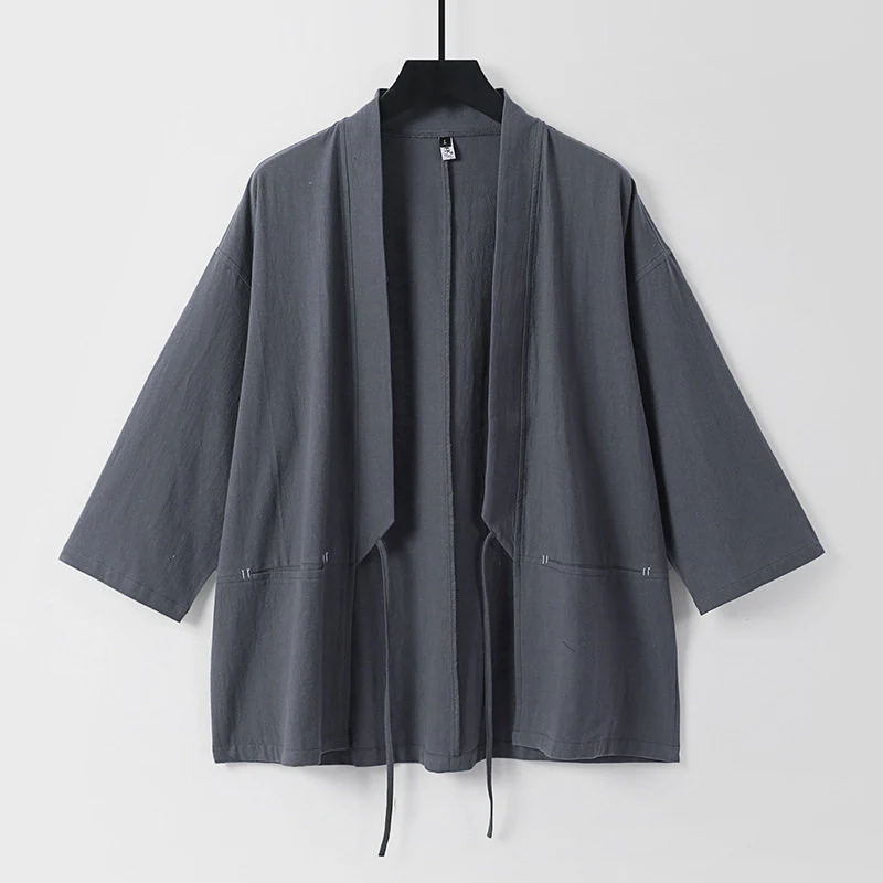 Damen Lockerer Kimono-Cardigan aus Baumwollmix mit Tunnelzug und Hüfttaschen Nord Taschen