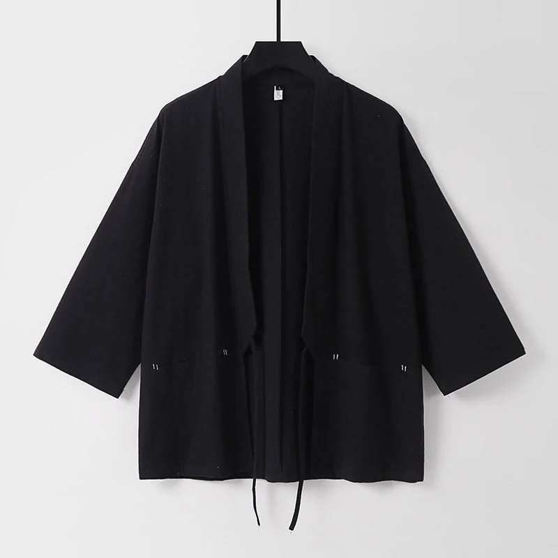 Damen Lockerer Kimono-Cardigan aus Baumwollmix mit Tunnelzug und Hüfttaschen Nord Taschen