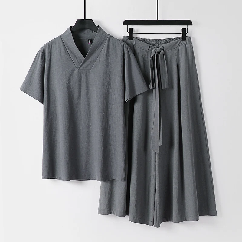 Damen Leichtes Loungewear-Set mit V-Ausschnitt-Shirt und weit schwingendem Midirock mit Kordelzug Nord Taschen