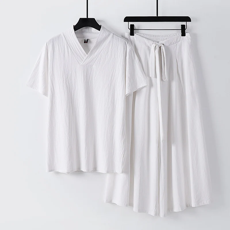 Damen Leichtes Loungewear-Set mit V-Ausschnitt-Shirt und weit schwingendem Midirock mit Kordelzug Nord Taschen