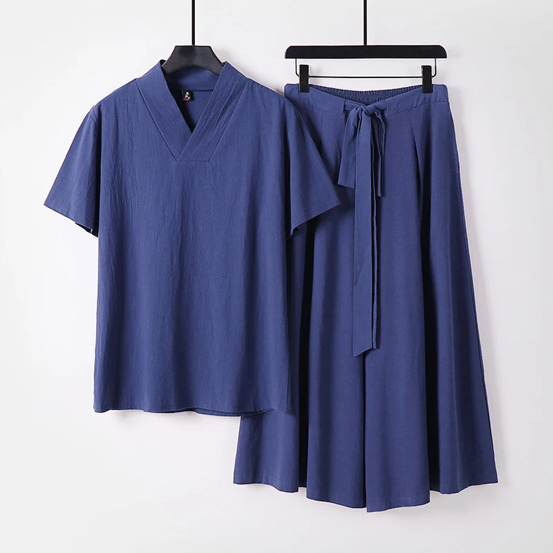 Damen Leichtes Loungewear-Set mit V-Ausschnitt-Shirt und weit schwingendem Midirock mit Kordelzug Nord Taschen