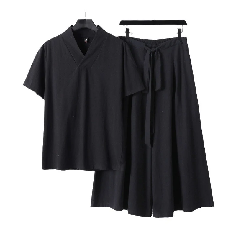 Damen Leichtes Loungewear-Set mit V-Ausschnitt-Shirt und weit schwingendem Midirock mit Kordelzug Nord Taschen