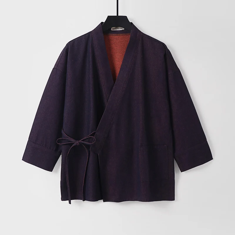 Damen Leichte zweifarbige Kimono-Jacke mit Bindebändern und kontrastiertem Innenfutter Nord Taschen