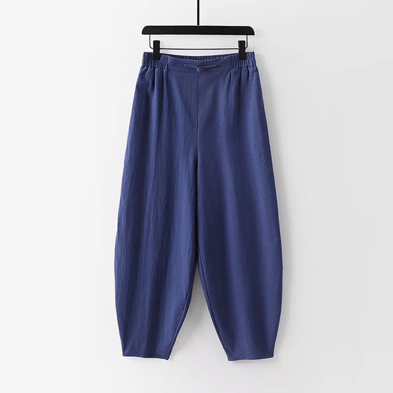 Damen Leichte Leinen-Haremshose mit elastischem Bund und schmal zulaufenden Knöcheln Nord Taschen