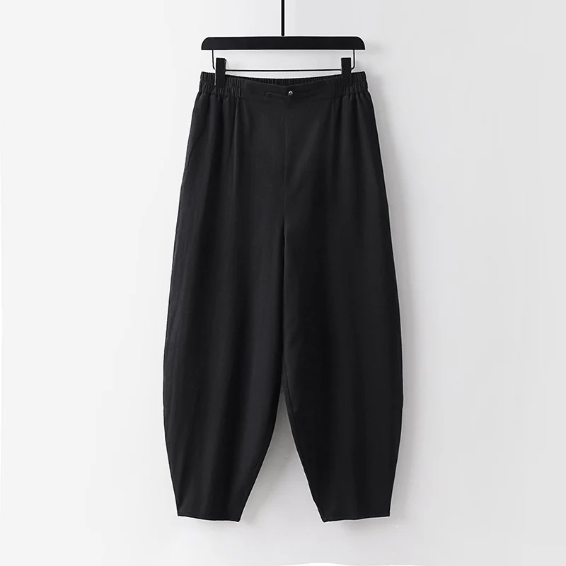 Damen Leichte Leinen-Haremshose mit elastischem Bund und schmal zulaufenden Knöcheln Nord Taschen