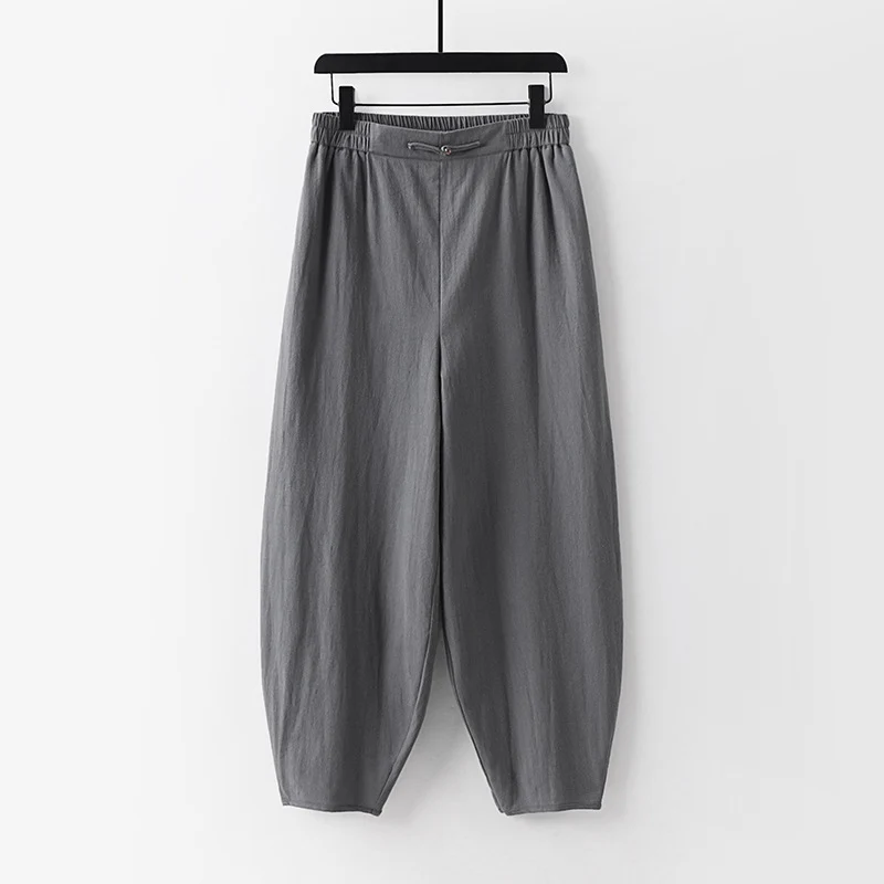 Damen Leichte Leinen-Haremshose mit elastischem Bund und schmal zulaufenden Knöcheln Nord Taschen