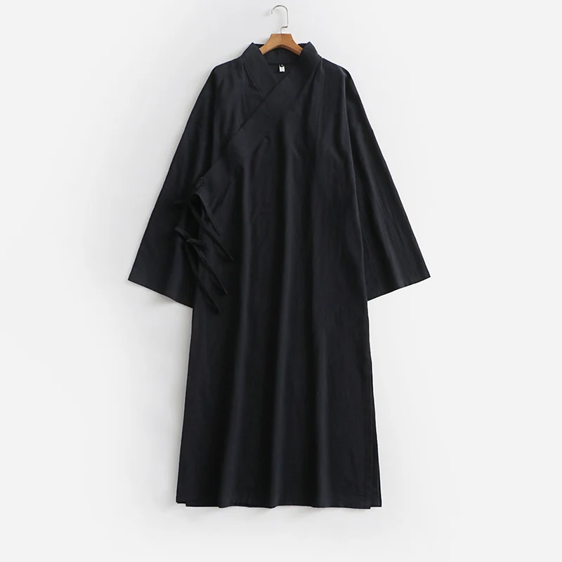 Damen Langes Wickelkleid im Kimono-Stil mit weitem Ärmel und seitlichen Bindebändern Nord Taschen
