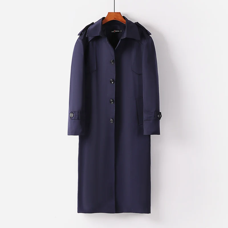 Damen Langer Trenchcoat im Minimalstil mit Schulterklappen und verstellbaren Manschetten Nord Taschen