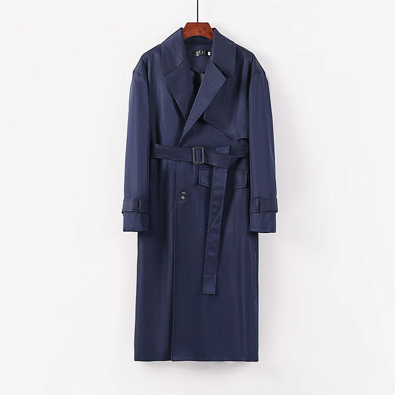 Damen Langer taillierter Trenchcoat mit Bindegürtel und weitem Schalkragen Nord Taschen