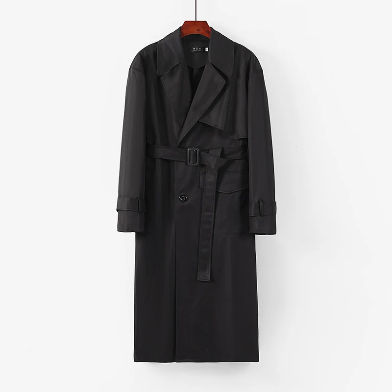 Damen Langer taillierter Trenchcoat mit Bindegürtel und weitem Schalkragen Nord Taschen