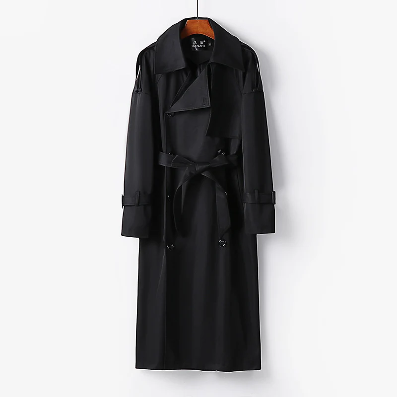 Damen Langer Doppelreihiger Trenchcoat mit Bindegürtel und Epauletten Nord Taschen