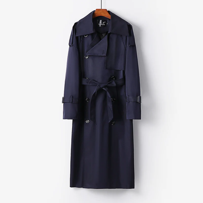 Damen Langer Doppelreihiger Trenchcoat mit Bindegürtel und Epauletten Nord Taschen