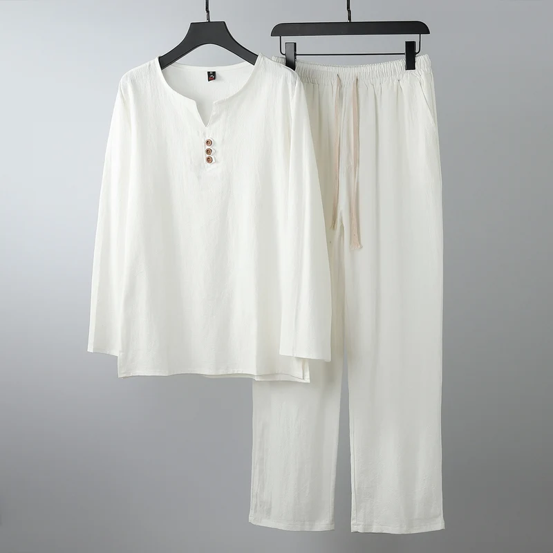 Damen Komfortables Baumwoll-Loungewear-Set mit Henley-Ausschnitt und Kordelbundhose Nord Taschen