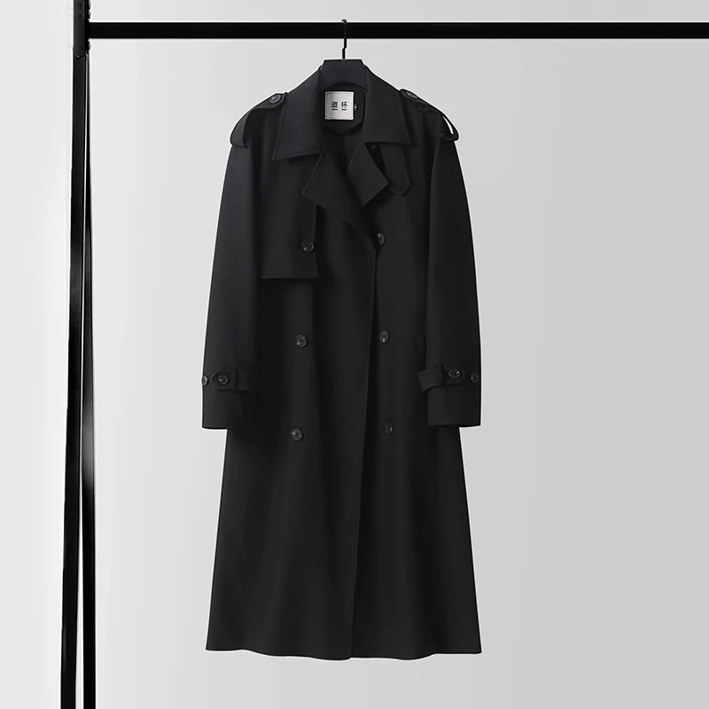 Damen klassischer Doppelreihiger Trenchcoat mit Taillengürtel und Schalkragen Nord Taschen