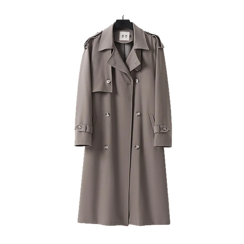 Damen klassischer Doppelreihiger Trenchcoat mit Taillengürtel und Schalkragen Nord Taschen